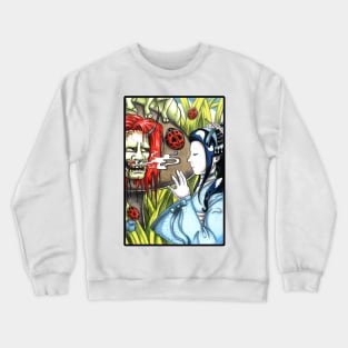 Japanese Alice in Wonderland and Caterpillar - Black Outlined Version Crewneck Sweatshirt